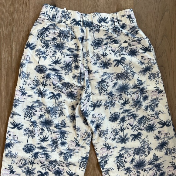 Abercrombie & Fitch Tailored Linen Blend Palm Tree Print Pants Blue and White - Picture 7 of 10